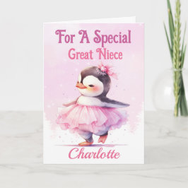 Tarjeta Feliz cumpleaños Gran sobrina Penguin Pink Balleri
