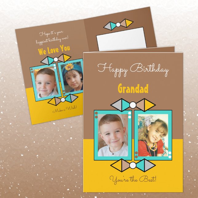 Tarjeta Feliz cumpleaños Grandad fotos marrón y amarillo (Subido por el creador)