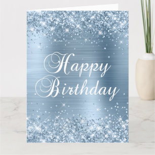 Tarjeta Feliz Cumpleaños Grande Brillante Azul Claro