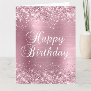 Tarjeta Feliz Cumpleaños Grande Brillante Rosa Luz Foil