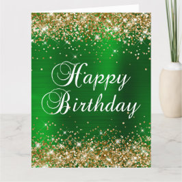 Tarjeta Feliz Cumpleaños Grande Brillante Verde Dorado