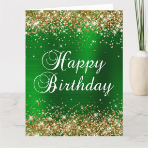 Tarjeta Feliz Cumpleaños Grande Brillante Verde Dorado