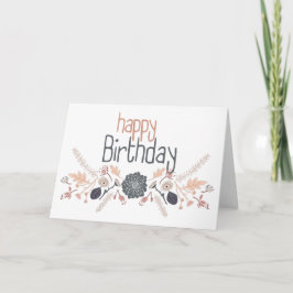 Tarjeta Feliz cumpleaños Gray Blue Peach Floral Motif