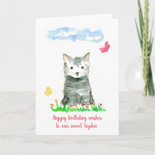Tarjeta Feliz cumpleaños Gray Kitten Nombre personalizado