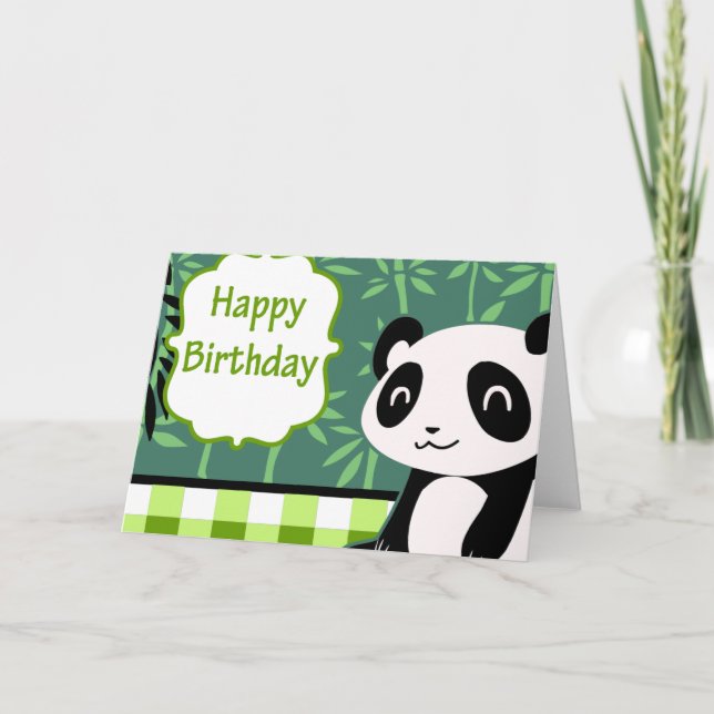 Tarjeta Feliz cumpleaños Green Bamboo Panda (Anverso)