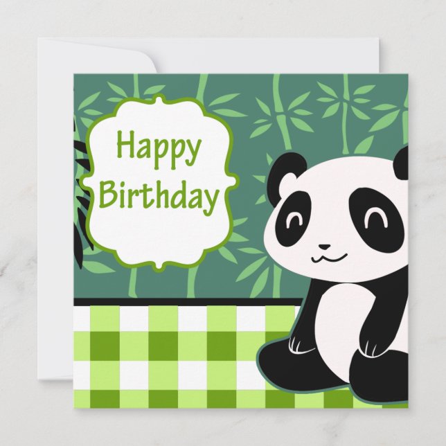 Tarjeta Feliz cumpleaños Green Bamboo Panda (Anverso)
