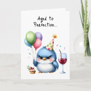 Tarjeta Feliz cumpleaños Grumpy Bird Cupakes Balloons Wine