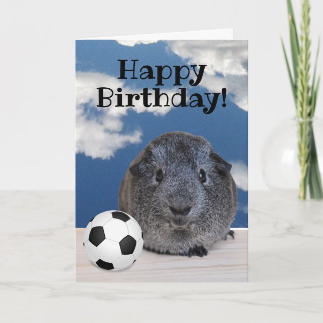 Tarjeta Feliz cumpleaños Guinea Cerdo Ball blanco de fútbo (Anverso)