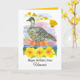 Tarjeta Feliz Cumpleaños Hawaii Nene Pájaro Acuarela Atard