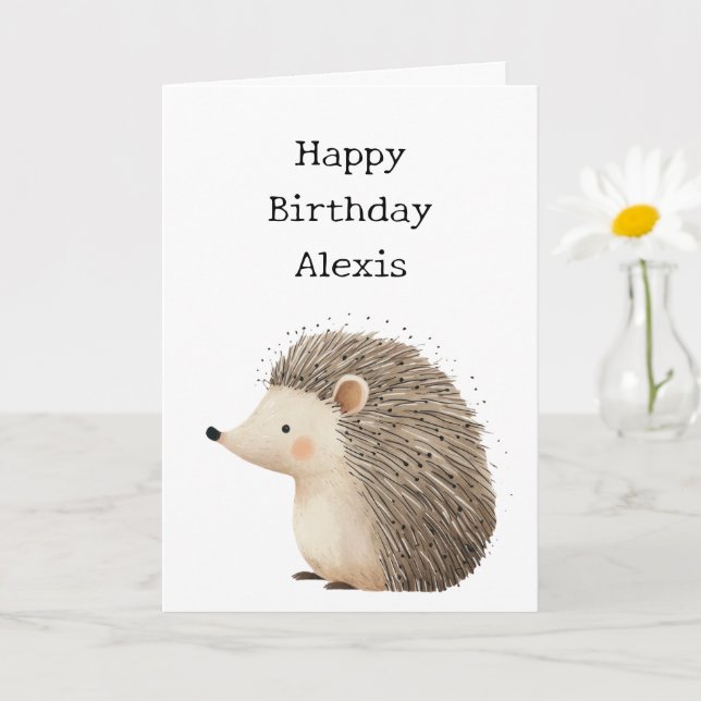 Tarjeta Feliz cumpleaños Hedgehog (Planta pequeña)