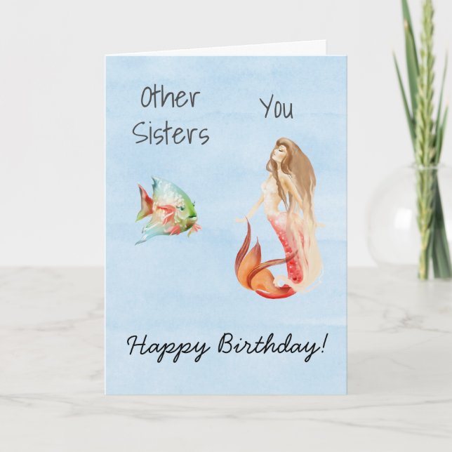 Tarjeta Feliz Cumpleaños Hermana Amante de las Sirenas  (Anverso)