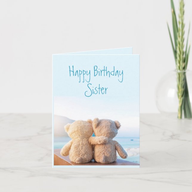 Tarjeta Feliz cumpleaños Hermana Cute Hermana Teddy Bears (Anverso)