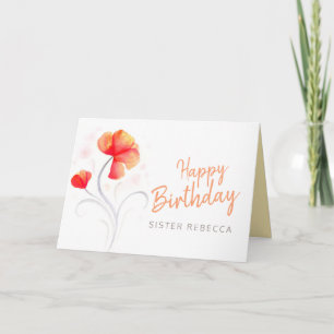 Tarjeta Feliz cumpleaños, hermana de la acuarela, naranja