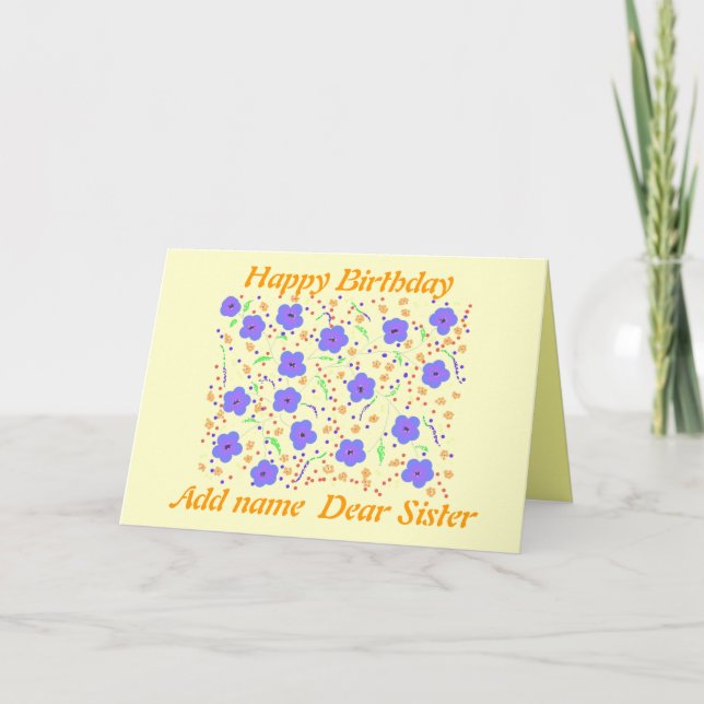 Tarjeta Feliz cumpleaños, hermana de la tarjeta. (Anverso)