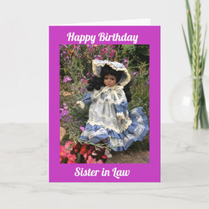 Tarjeta Feliz cumpleaños, hermana en la ley Black doll 3