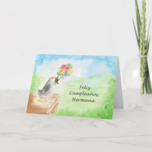 Tarjeta Feliz Cumpleanos Hermana, estafa Flores de Pajaro