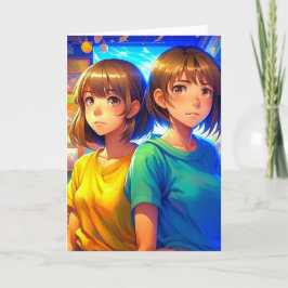 Tarjeta Feliz cumpleaños, hermana gemela | Chicas de anime