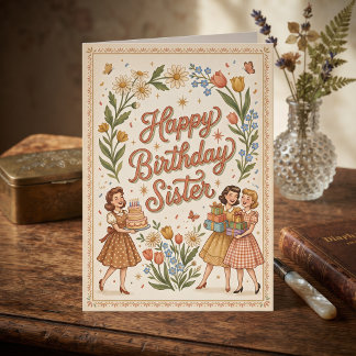Tarjeta ¡Feliz cumpleaños hermana retro!