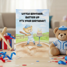 Tarjeta Feliz cumpleaños hermanito Oso de peluche de béisb