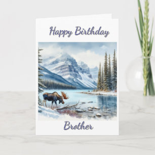 Tarjeta Feliz cumpleaños hermano alce en invierno