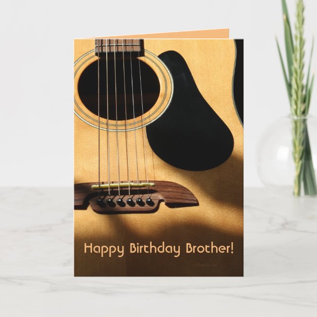 Tarjeta ¡Feliz cumpleaños hermano! | Foto de guitarra acús (Anverso)
