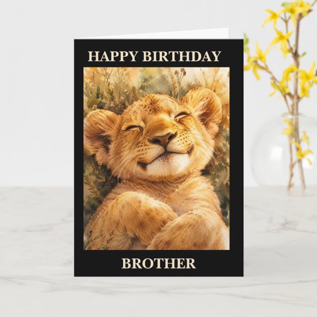 Tarjeta Feliz Cumpleaños Hermano León Dormilón  (flor amarilla)