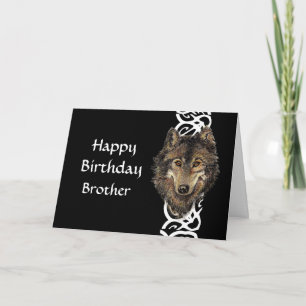 Tarjeta Feliz cumpleaños hermano Wild Gray Wolf Head