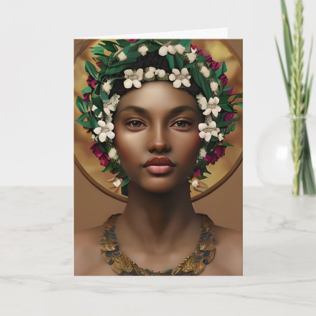 Tarjeta Feliz cumpleaños, hermosa afroamericana (Anverso)