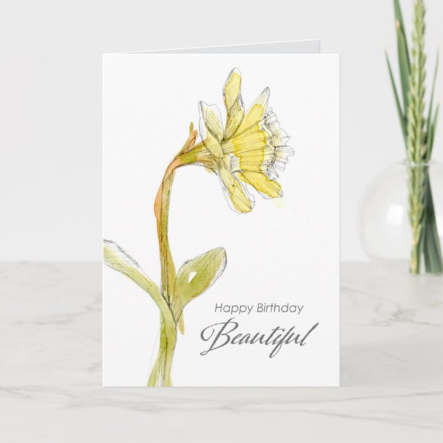 Tarjeta Feliz cumpleaños, hermosa amiga de Flor Daffodil (Anverso)