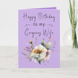 Tarjeta Feliz cumpleaños hermosa esposa flores púrpura