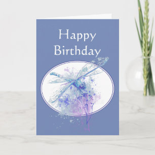 Tarjeta Feliz Cumpleaños Hermosa Libélula Azul Arte de la 