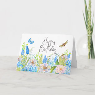 Tarjeta Feliz Cumpleaños Hermosas Flores Silvestres Acuare