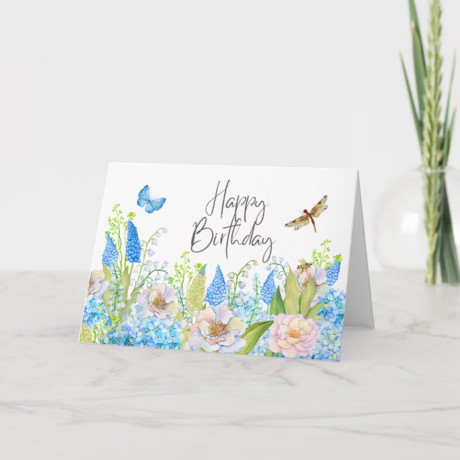 Tarjeta Feliz Cumpleaños Hermosas Flores Silvestres Acuare (Anverso)
