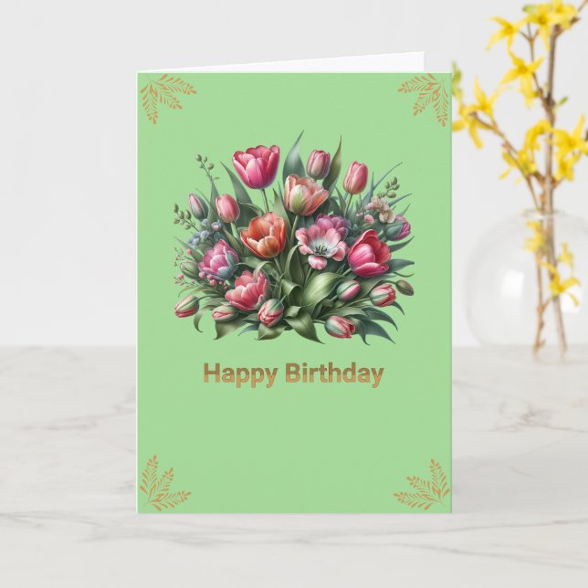 Tarjeta Feliz Cumpleaños Hermosas Tulipanes (flor amarilla)