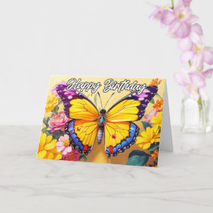 Tarjeta Feliz cumpleaños, hermoso diseño de mariposa de pr