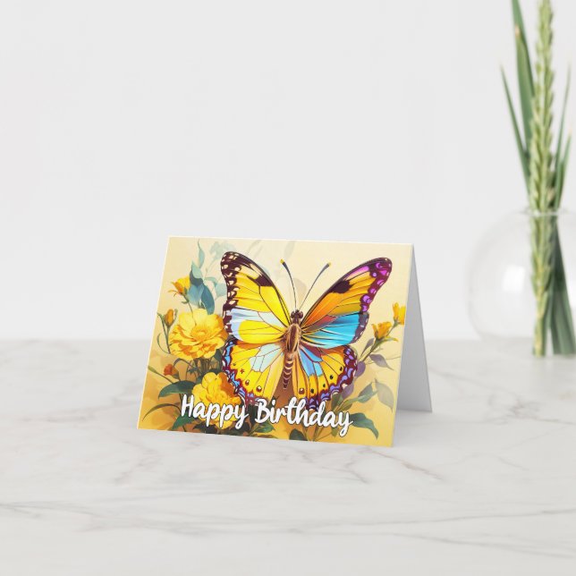 Tarjeta Feliz Cumpleaños Hermoso Diseño de Mariposa Descan (Anverso)