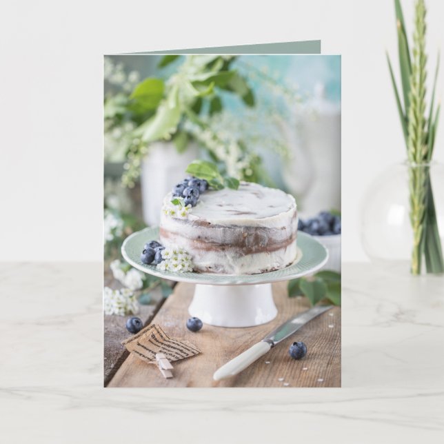 Tarjeta Feliz cumpleaños, hermoso pastel (Anverso)