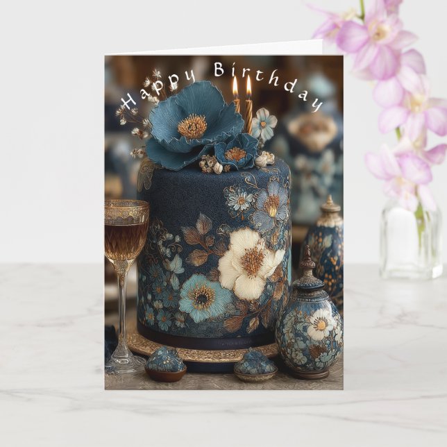 Tarjeta Feliz Cumpleaños Hermoso Pastel de Flores Blancas  (Orquídea)