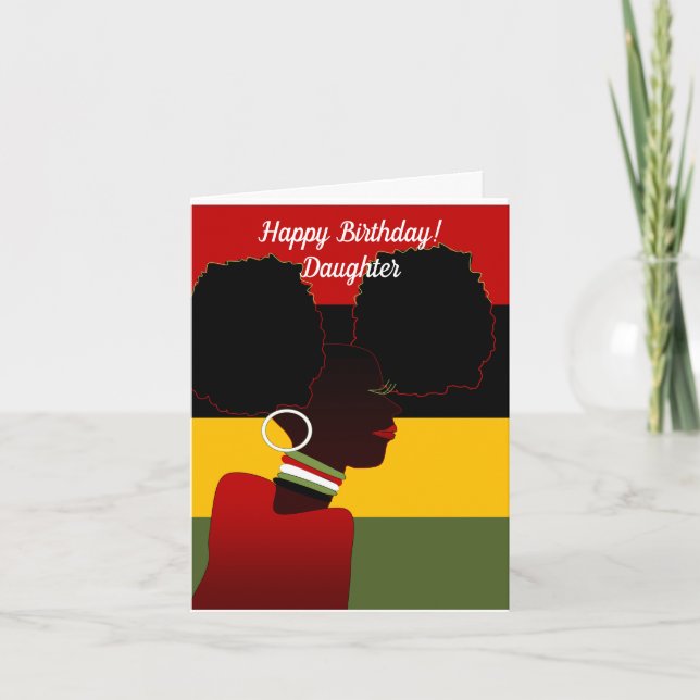 Tarjeta Feliz cumpleaños hija afroamericana (Anverso)