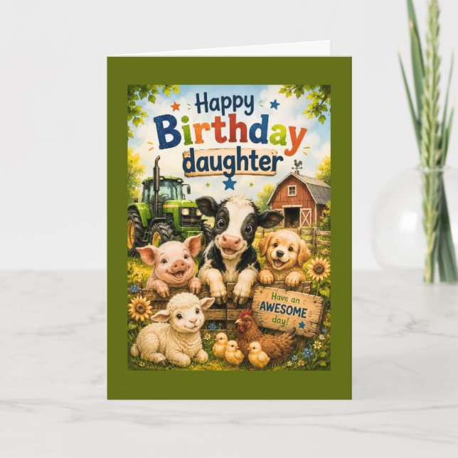 Tarjeta Feliz Cumpleaños Hija Animales de Granja  (Anverso)