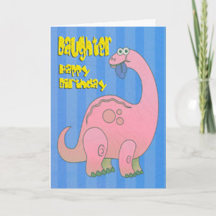 Tarjeta Feliz cumpleaños, hija, dinosaurio rosa