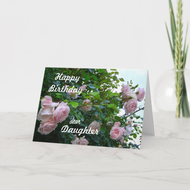 Tarjeta Feliz cumpleaños, hija/rosas rosadas (Anverso)