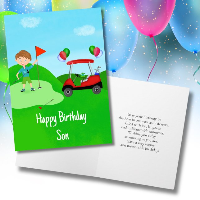 Tarjeta Feliz Cumpleaños Hijo Boy Golfer En Campo De Golf (Subido por el creador)