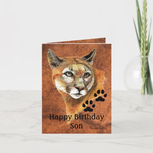 Tarjeta Feliz cumpleaños hijo Cougar, Puma, león de montañ (Anverso)