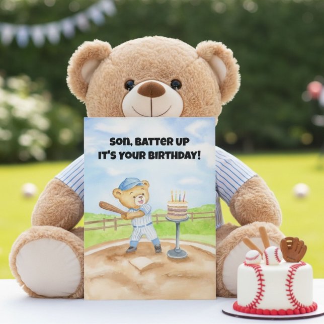 Tarjeta Feliz cumpleaños hijo Oso de peluche de béisbol (Subido por el creador)