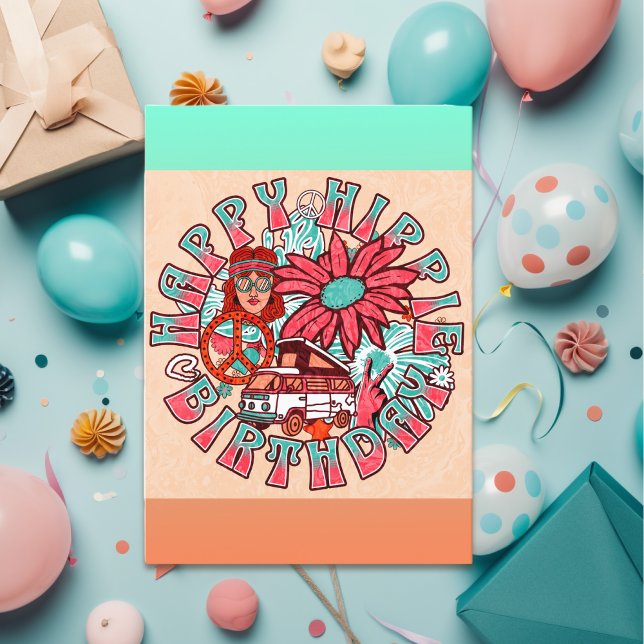 Tarjeta Feliz cumpleaños Hippie Retro (Subido por el creador)