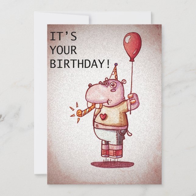 Tarjeta Feliz cumpleaños Hippo (Anverso)