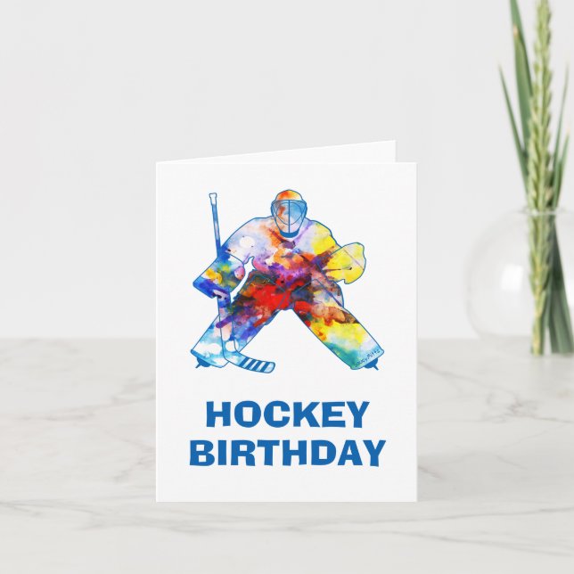 Tarjeta Feliz cumpleaños Hockey Goalie Watercolor (Anverso)