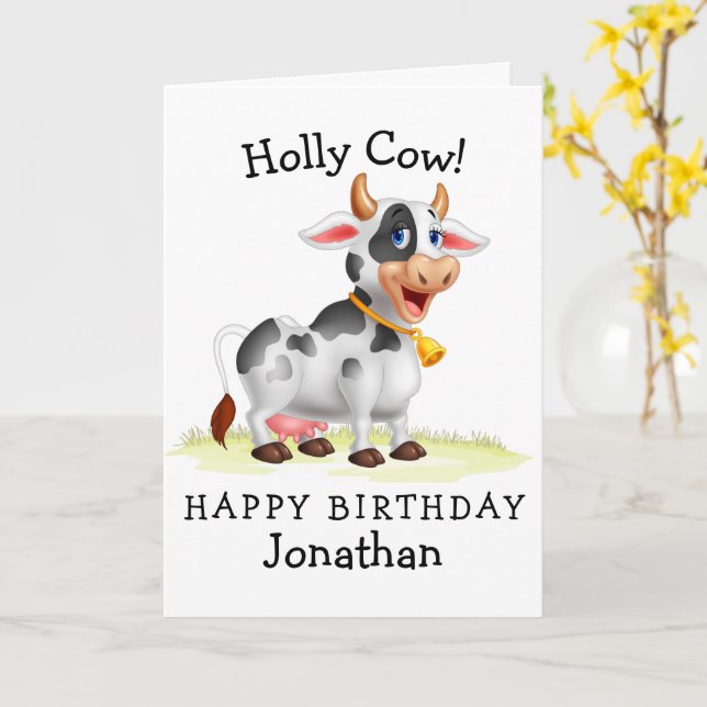 Tarjeta ¡Feliz cumpleaños, Holly Cow! (flor amarilla)