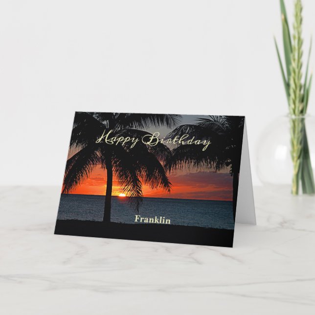 Tarjeta Feliz cumpleaños hombres árboles tropicales del oc (Anverso)